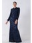 Lacivert Pul Payetli ve Tüy Detaylı Tesettür Abiye 6502490.02 4