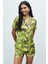 Amoureux Saten Jardin Desenli Kısa Pijama Takımı 1
