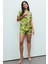 Amoureux Saten Jardin Desenli Kısa Pijama Takımı 2