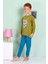 Elmp Yeşil Astronot Ayıcık Desenli %100 Pamuk Erkek Çocuk Pijama Takımı 1-13 Yaş 3061 2