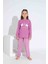 Tarp 2 Düğmeli Pembe Kelebek Nakışlı Termal Kız Çocuk Pijama Takımı 5-15 Yaş 2807-2808-P 1