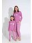 Tarp 2 Düğmeli Pembe Kelebek Nakışlı Termal Kız Çocuk Pijama Takımı 5-15 Yaş 2807-2808-P 2