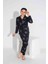 Tarp Siyah Süet Önden Düğmeli Kız Çocuk Pijama Takımı 5-9 Yaş 2723-9-S 1