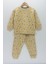 Isob Kedicik Desen Bej 2ip Fırçalı Kumaş %100 Pamuk Unisex Çocuk Pijama Takımı 3-8 Yaş 12213-B 1