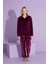 Tarp Bordo Kadife Önden Düğmeli Anne Pijama Takımı 6429-B 1