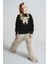 Siyah Çocuk Every Day Is Em Being Yazılı Ayıcıklı Kapüşonlu Oversize Sweatshirt 3