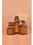 El Yapımı Özel Tasarım Çay Kahve Şeker Kavanozu - 3'lü Set - Vakumlu Ahşap Kapaklı (Kahverengi Detaylı) - Medium Amber Çizgili Cam - Mutfak ve Ev Dekorasyonu 1
