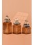 El Yapımı Özel Tasarım Çay Kahve Şeker Kavanozu - 3'lü Set - Vakumlu Ahşap Kapaklı (Dore Detaylı) - Medium Amber Çizgili Cam - Mutfak ve Ev Dekorasyonu 3