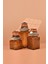 El Yapımı Özel Tasarım Çay Kahve Şeker Kavanozu - 3'lü Set - Vakumlu Ahşap Kapaklı (Turuncu Detaylı) - Medium Amber Çiçekli Cam - Mutfak ve Ev Dekorasyonu 1