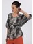 Ekol Çiçek Desenli Beli Süs Kemerli Gri Kadın Bluz 2167-2K5 2