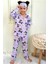 Kız Çocuk Mor / Lila Renk Sevimli Kedi Desenli Uzun Kollu Pijama Takımı Göz - Uyku Bandı Dahil 1