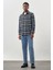 Lacivert Yünlü Ekose Desen Yumuşak Yaka Cepsiz Uzun Kol Casual Comfort Fit Gömlek 1004245227 2