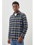 Lacivert Yünlü Ekose Desen Yumuşak Yaka Cepsiz Uzun Kol Casual Comfort Fit Gömlek 1004245227 3