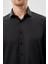Siyah Uzun Kol Düz Bez Ayağı Yarım İtalyan Yaka Cepsiz Pamuklu Classic Slim Fit Gömlek 1004245268 4