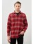 Açık Kırmızı Yünlü Ekose Desen Yumuşak Yaka Cepsiz Uzun Kol Casual Comfort Fit Gömlek 1004245227 1