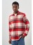 Koyu Kırmızı Yünlü Ekose Desen Yumuşak Yaka Cepsiz Uzun Kol Casual Comfort Fit Gömlek 1004245227 1