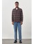 Vişne Yünlü Ekose Desen Yumuşak Yaka Cepsiz Uzun Kol Casual Comfort Fit Gömlek 1004245227 2