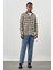 Koyu Bej Yünlü Ekose Desen Yumuşak Yaka Cepsiz Uzun Kol Casual Comfort Fit Gömlek 1004245227 2