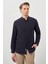 Lacivert Uzun Kol Düz Bez Ayağı Hakim Yaka Cepsiz Pamuk Casual Slim Fit Gömlek 1004245270_201 1