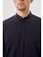 Lacivert Uzun Kol Düz Bez Ayağı Hakim Yaka Cepsiz Pamuk Casual Slim Fit Gömlek 1004245270_201 4