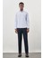 Koyu Mavi Uzun Kol Armürlü Sert Yaka Cepsiz Pamuklu Classic Slim Fit Gömlek 1004245226 2