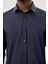 Koyu Lacivert Uzun Kol Düz Bez Ayağı Sert Yaka Cepsiz Esnek Classic Slim Fit Gömlek 1004245223_200 4