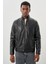 Siyah Suni Deri Hakim Yaka Düz Yırtmaçsız Tam Astar Slim Fit Casual Deri Mont 1038245151 1
