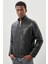 Siyah Suni Deri Hakim Yaka Düz Yırtmaçsız Tam Astar Slim Fit Casual Deri Mont 1038245151 3