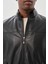 Siyah Suni Deri Hakim Yaka Düz Yırtmaçsız Tam Astar Slim Fit Casual Deri Mont 1038245151 4