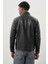 Siyah Suni Deri Hakim Yaka Düz Yırtmaçsız Tam Astar Slim Fit Casual Deri Mont 1038245151 5