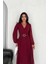 Kadın Bordo Piliseli Kemerli Şifon Elbise DPNBK3028 2