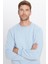 Unisex Oversize Geniş Kesim Pamuklu Yumuşak Dokulu İçi Polarlı Basic Mavi Bisiklet Yaka Sweatshirt 1