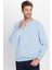Unisex Oversize Geniş Kesim Pamuklu Yumuşak Dokulu İçi Polarlı Basic Mavi Bisiklet Yaka Sweatshirt 2