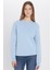Unisex Oversize Geniş Kesim Pamuklu Yumuşak Dokulu İçi Polarlı Basic Mavi Bisiklet Yaka Sweatshirt 4