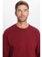 Oversize Geniş Kesim Pamuklu Yumuşak Dokulu İçi Polarlı Basic Bordo Bisiklet Yaka Sweatshirt 1