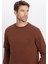 Unisex Oversize Geniş Kesim Pamuklu Yumuşak Dokulu Polarlı Basic Kahverengi Bisiklet Yaka Sweatshirt 1