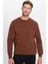 Unisex Oversize Geniş Kesim Pamuklu Yumuşak Dokulu Polarlı Basic Kahverengi Bisiklet Yaka Sweatshirt 2