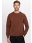 Unisex Oversize Geniş Kesim Pamuklu Yumuşak Dokulu Polarlı Basic Kahverengi Bisiklet Yaka Sweatshirt 3