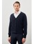 Koyu Lacivert Uzun Kol Örme V Yaka Comfort Fit Rahat Kesim Klasik Triko 1
