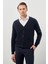 Koyu Lacivert Uzun Kol Örme V Yaka Comfort Fit Rahat Kesim Klasik Triko 3