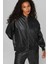 Women’s T7 Faux Leather Bomber Jacket Black Kadın Rahat Kesim Suni Deri Bomber Ceket Siyah 1
