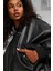 Women’s T7 Faux Leather Bomber Jacket Black Kadın Rahat Kesim Suni Deri Bomber Ceket Siyah 4
