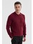 Bordo Slim Fit Pamuklu Desenli Fermuarlı Polo Yaka Triko Kazak 1