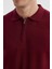 Bordo Slim Fit Pamuklu Desenli Fermuarlı Polo Yaka Triko Kazak 3