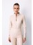 Fermuarlı Deri Bodysuit - Taş 2