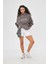Faith Yazılı Taş Baskılı Kapüşonlu Içi Polar Oversize Füme Sweatshirt 4