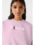 Vogue Yazı Baskılı Bisiklet Yaka Içi Polar Oversize Kesim Pembe Sweatshirt 2