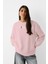 Vogue Yazı Baskılı Bisiklet Yaka Içi Polar Oversize Kesim Pembe Sweatshirt 3