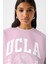 Ucla Yazı Baskılı Bisiklet Yaka Içi Polar Oversize Kesim Pembe Sweatshirt 2