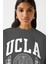 Ucla Yazı Baskılı Bisiklet Yaka Içi Polar Oversize Kesim Füme Sweatshirt 2